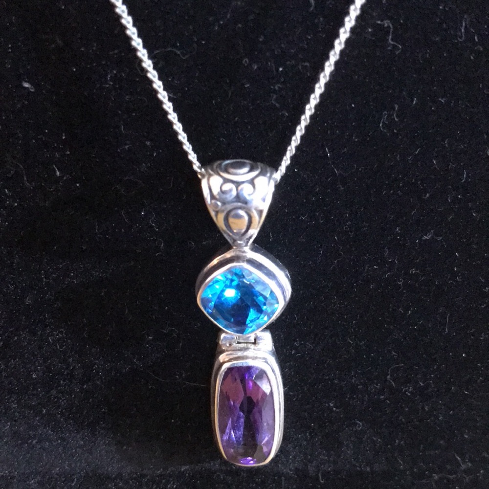Blue Topaz and Amethyst Pendant Necklace